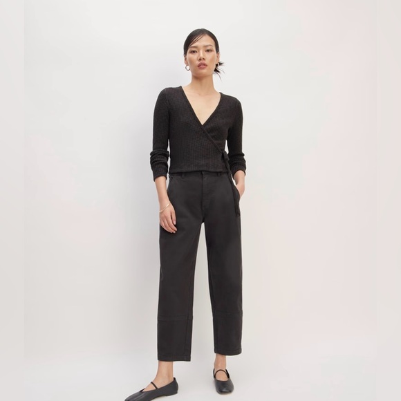 Everlane black/gray heather Cozy-Rib Wrap Top. Medium. EUC. - Picture 2 of 16